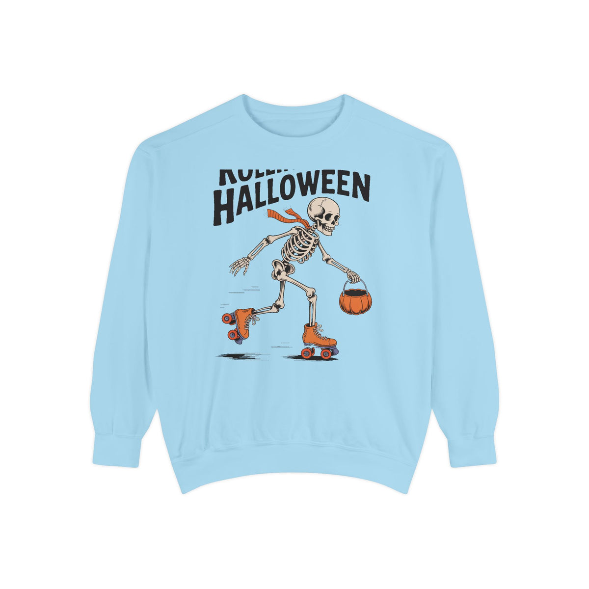 Rolling Into Halloween Skeleton Sweatshirt, Retro Roller Skate Skeleton Crewneck, Funny Halloween Gift, Vintage Spooky Season Sweatshirt