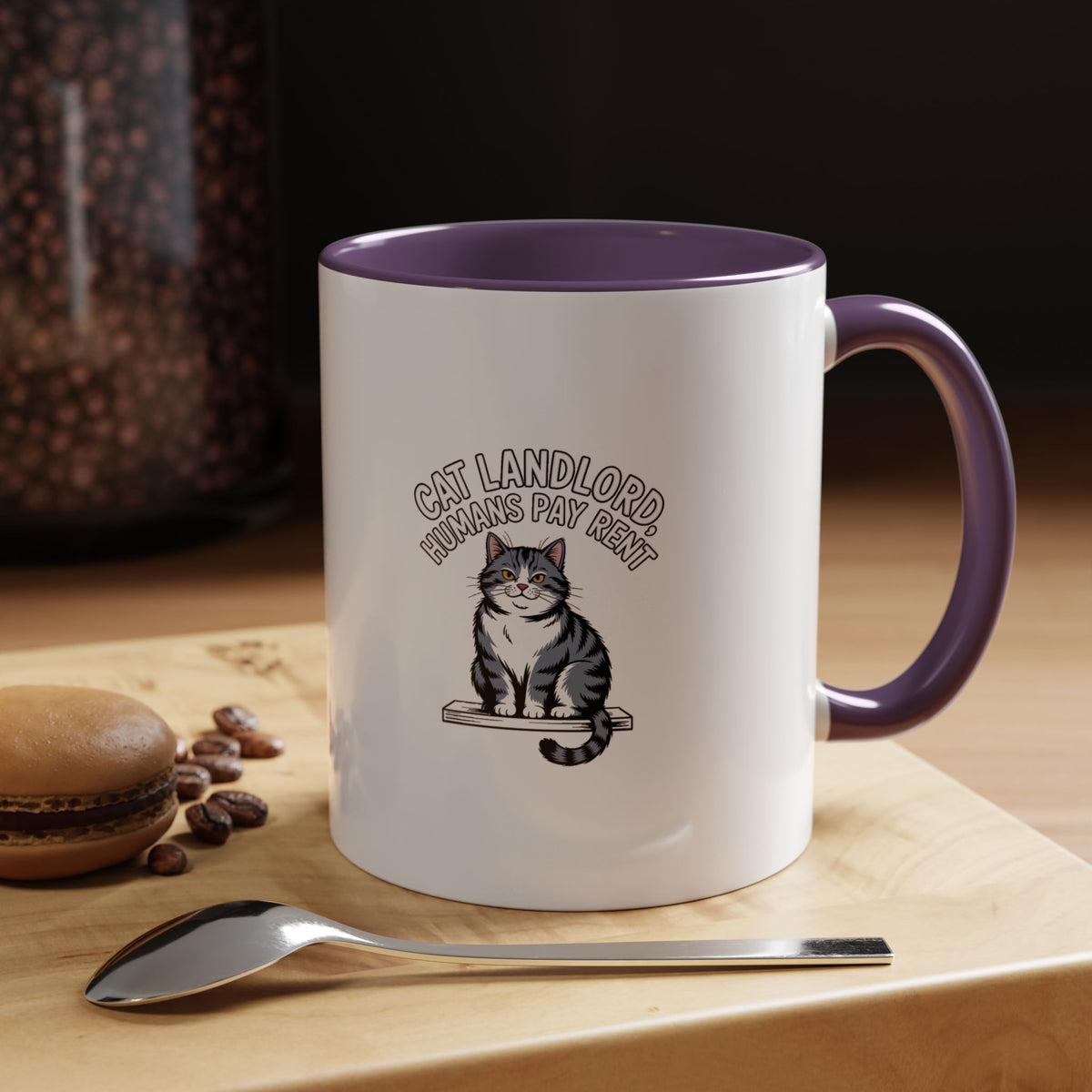 Cat Landlord Mug, Funny Cat Owner Coffee Cup, Humans Pay Rent Mug, Cute Cat Lover Gift, Smug Cat Ceramic Mug