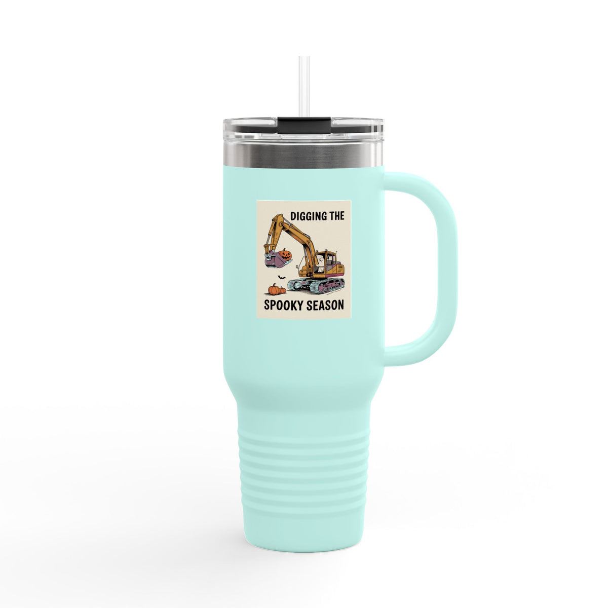 Halloween Excavator Travel Mug, Digging The Spooky Season Tumbler, Funny Construction Ghost Pumpkin 40oz Cup, Halloween Gift