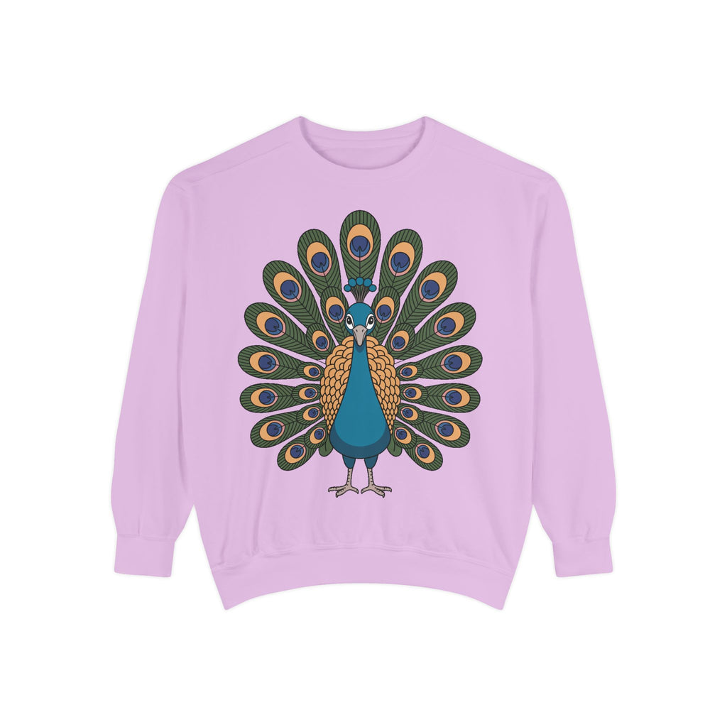 Peacock Sweatshirt, Cute Cartoon Peacock Crewneck, Embroidered Patch Style Feather Sweatshirt, Bird Lover Gift
