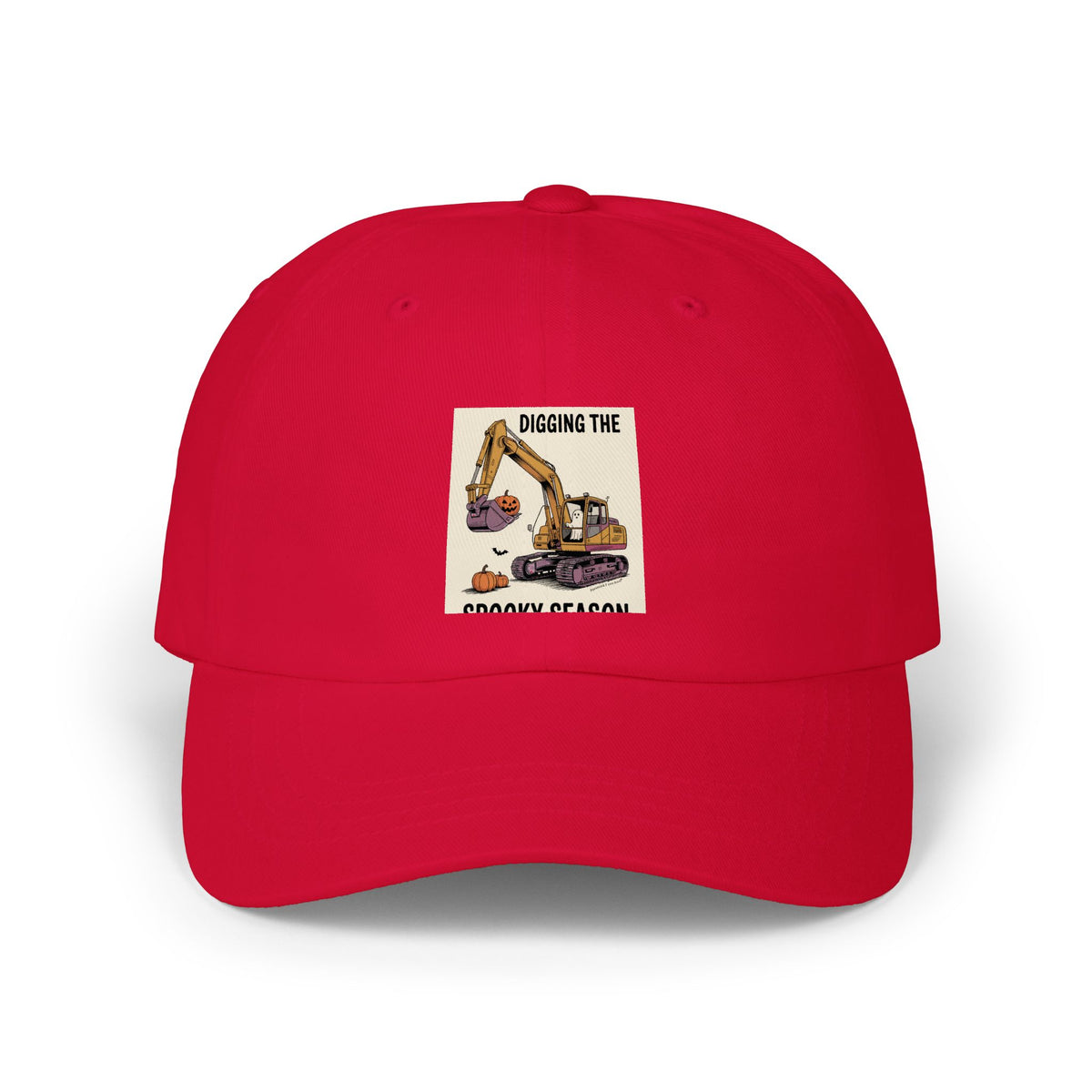 Digging The Spooky Season Dad Cap, Halloween Excavator Hat, Funny Pumpkin Ghost Cap, Construction Halloween Gift for Dad