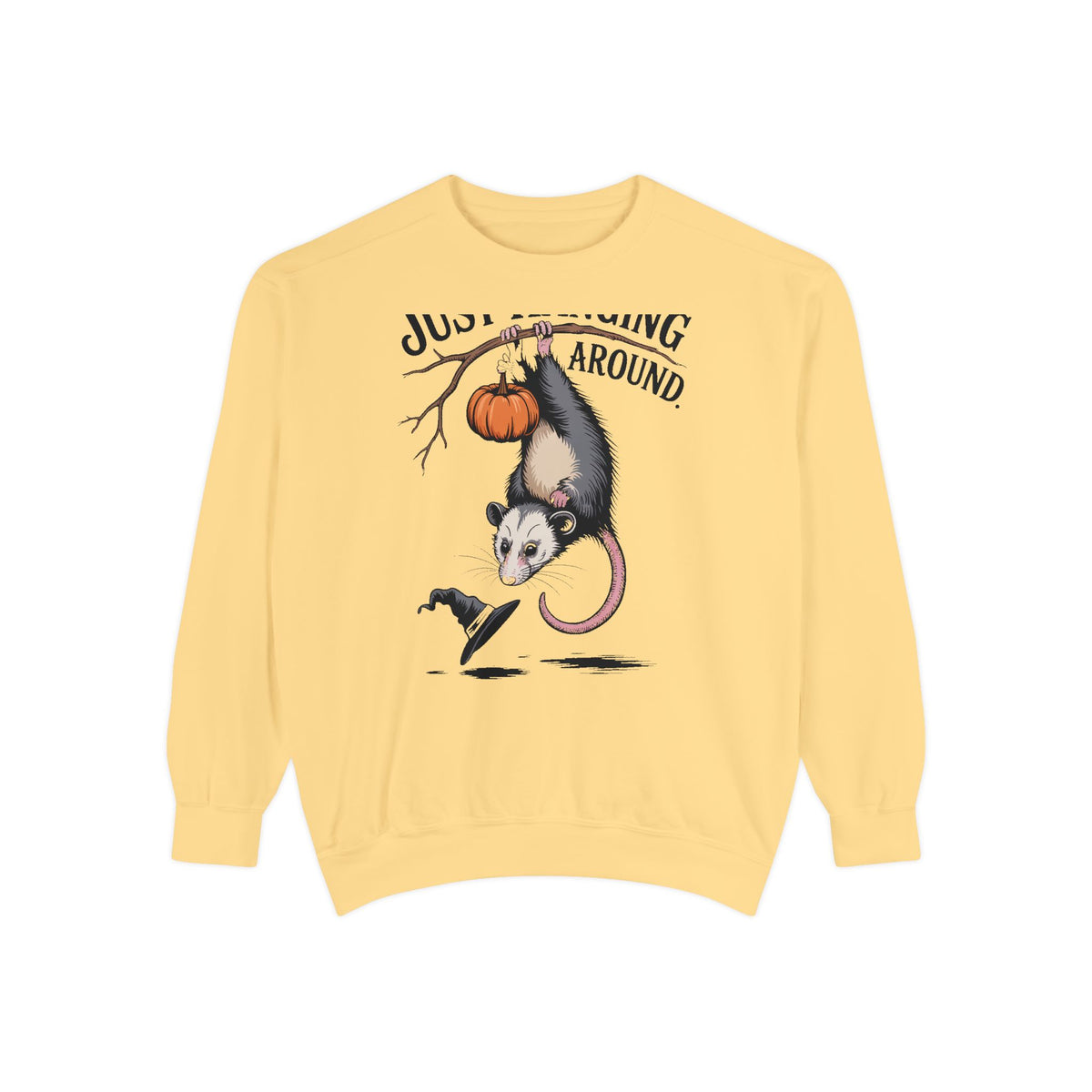 Just Hanging Around Opossum Sweatshirt, Vintage Halloween Crewneck, Funny Opossum Jack-o'-Lantern Shirt, Spooky Season Gift