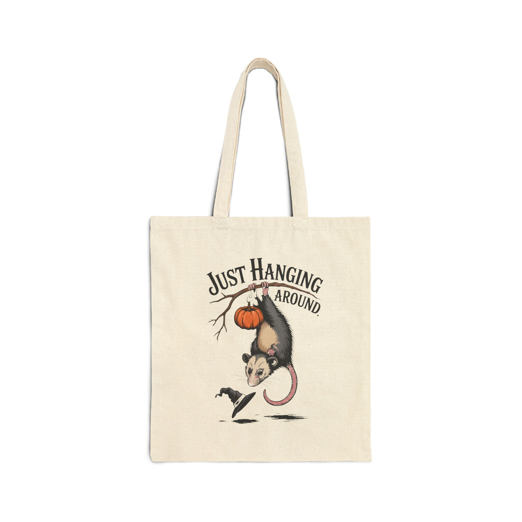 Just Hanging Around Opossum Tote Bag, Vintage Halloween Possum Canvas Bag, Funny Fall Tote, Spooky Season Gift