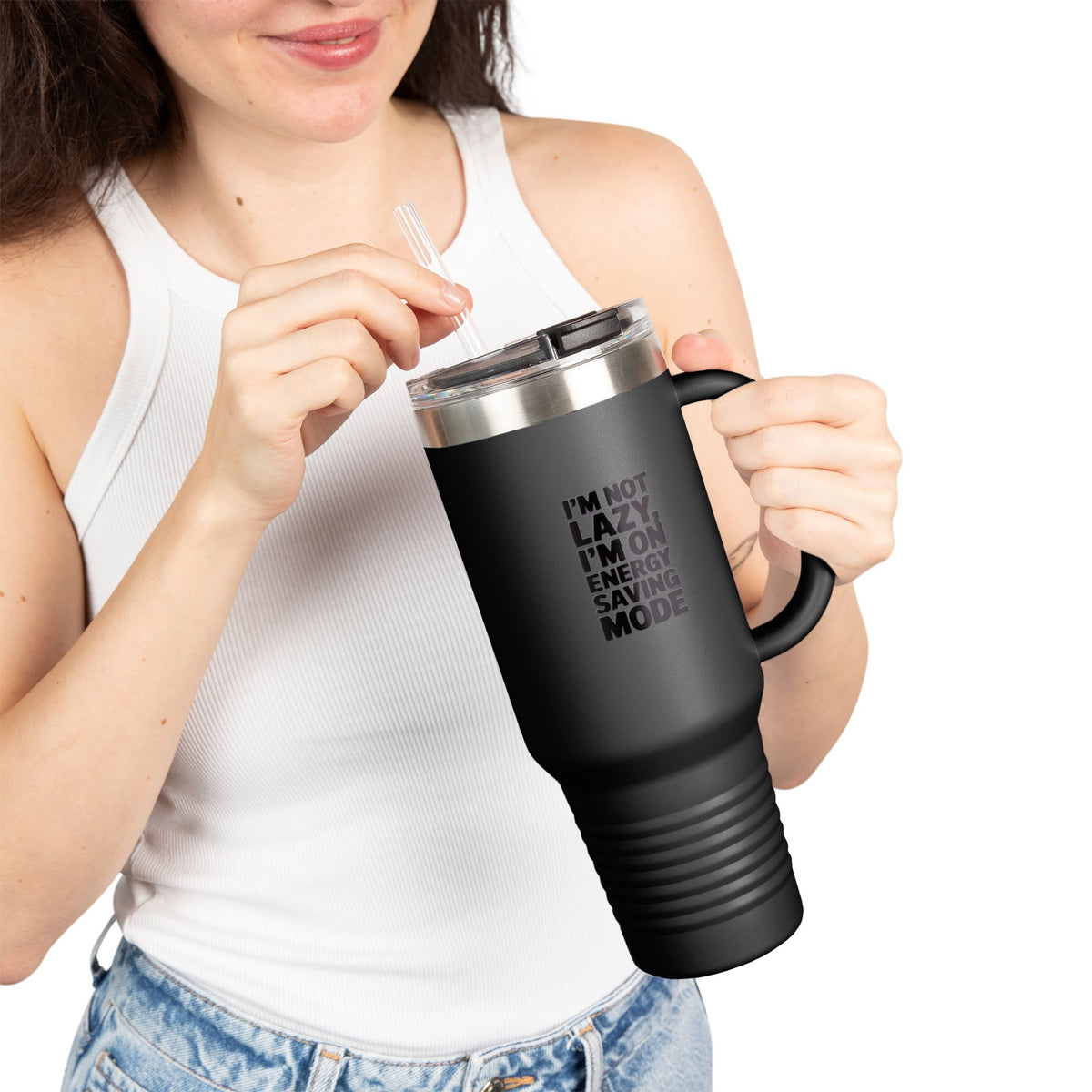 Energy Saving Mode Travel Mug, Funny Lazy Quote Tumbler, I'm Not Lazy I'm On Energy Saving Mode 40oz Cup, Sarcastic Gift for Coworker