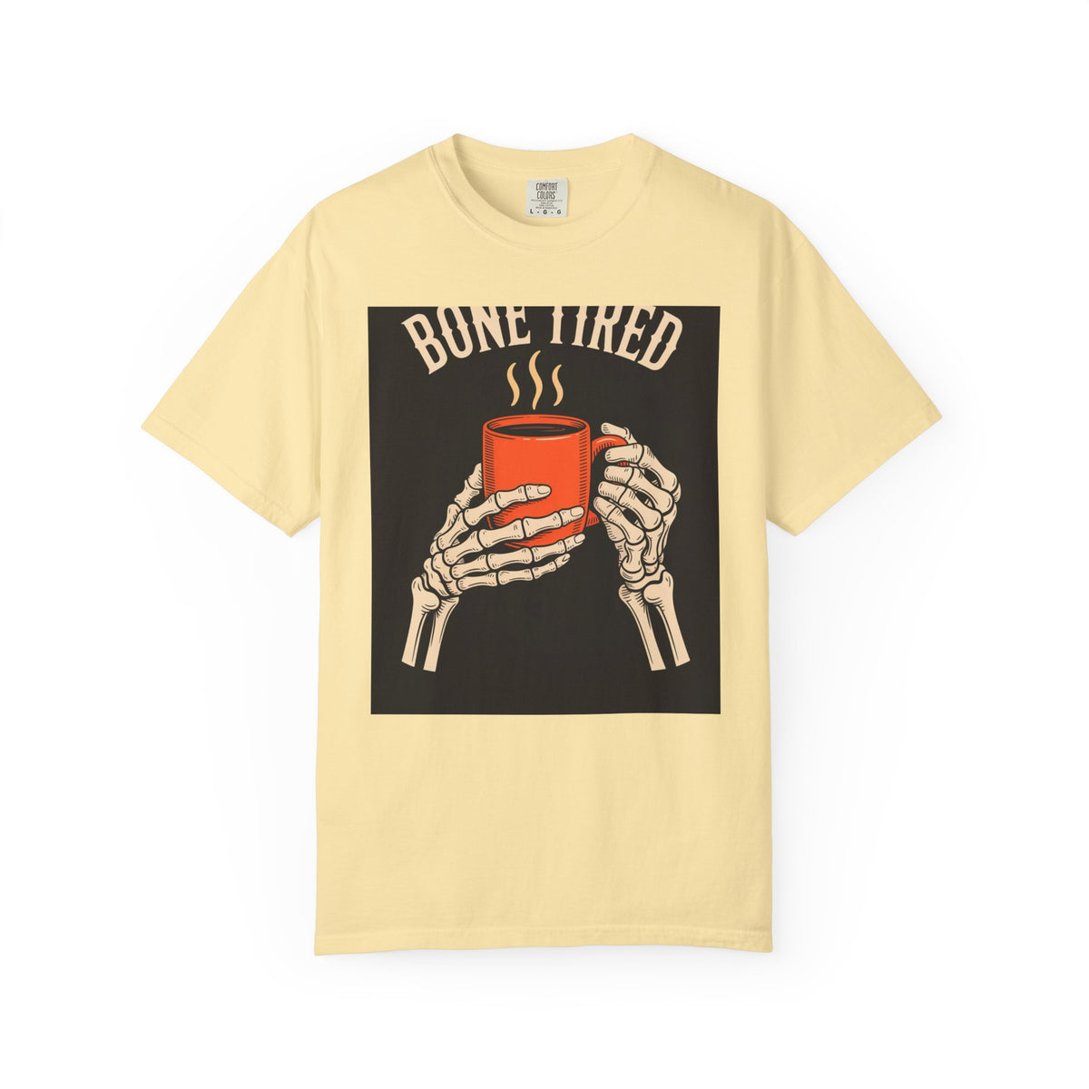 Bone Tired Halloween Shirt, Skeleton Hands Coffee Mug Tee, Vintage Halloween Coffee T-Shirt, Spooky Season Gift