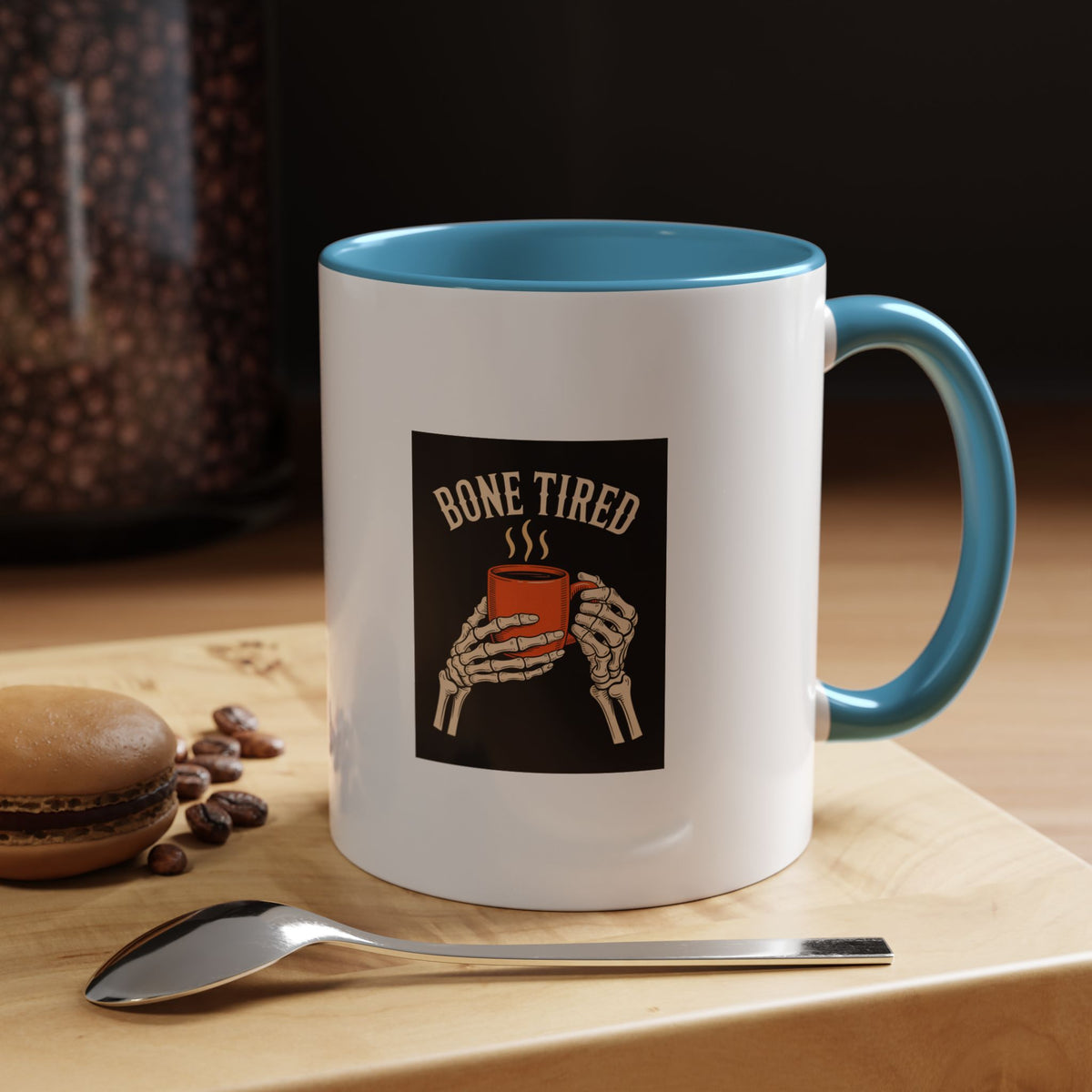 Bone Tired Coffee Mug, Skeleton Hands Halloween Mug, Vintage Halloween Coffee Cup, Funny Skeleton Mug Gift, Spooky Season Coffee Mug