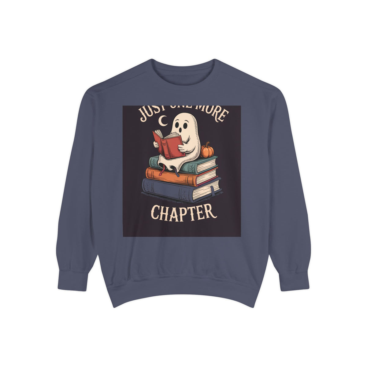Just One More Chapter Ghost Sweatshirt, Halloween Reading Crewneck, Bookish Ghost Embroidered Sweatshirt, Spooky Season Book Lover Gift