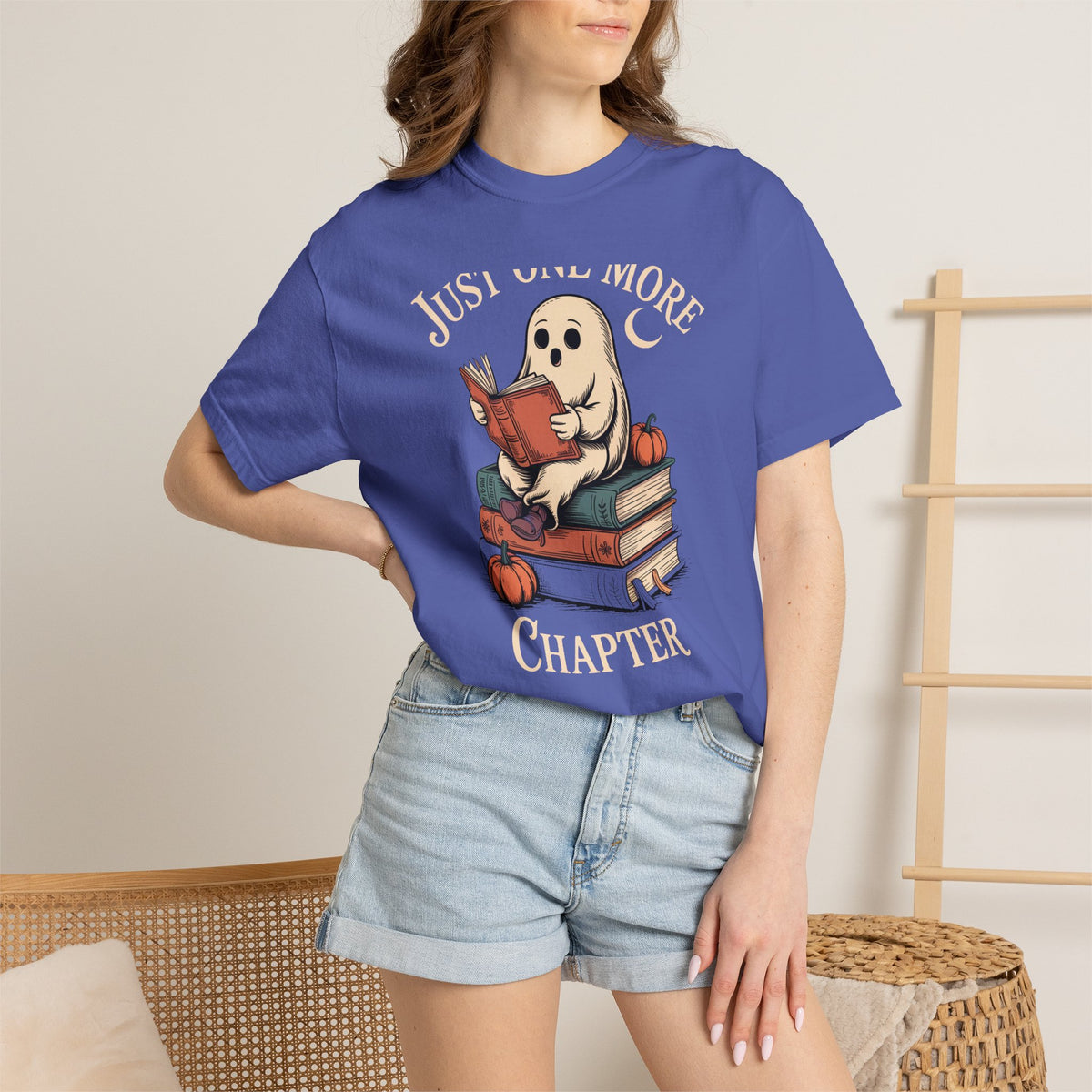 Just One More Chapter Ghost Shirt, Cozy Halloween Reading Tee, Bookish Ghost T-Shirt, Vintage Storybook Halloween Gift