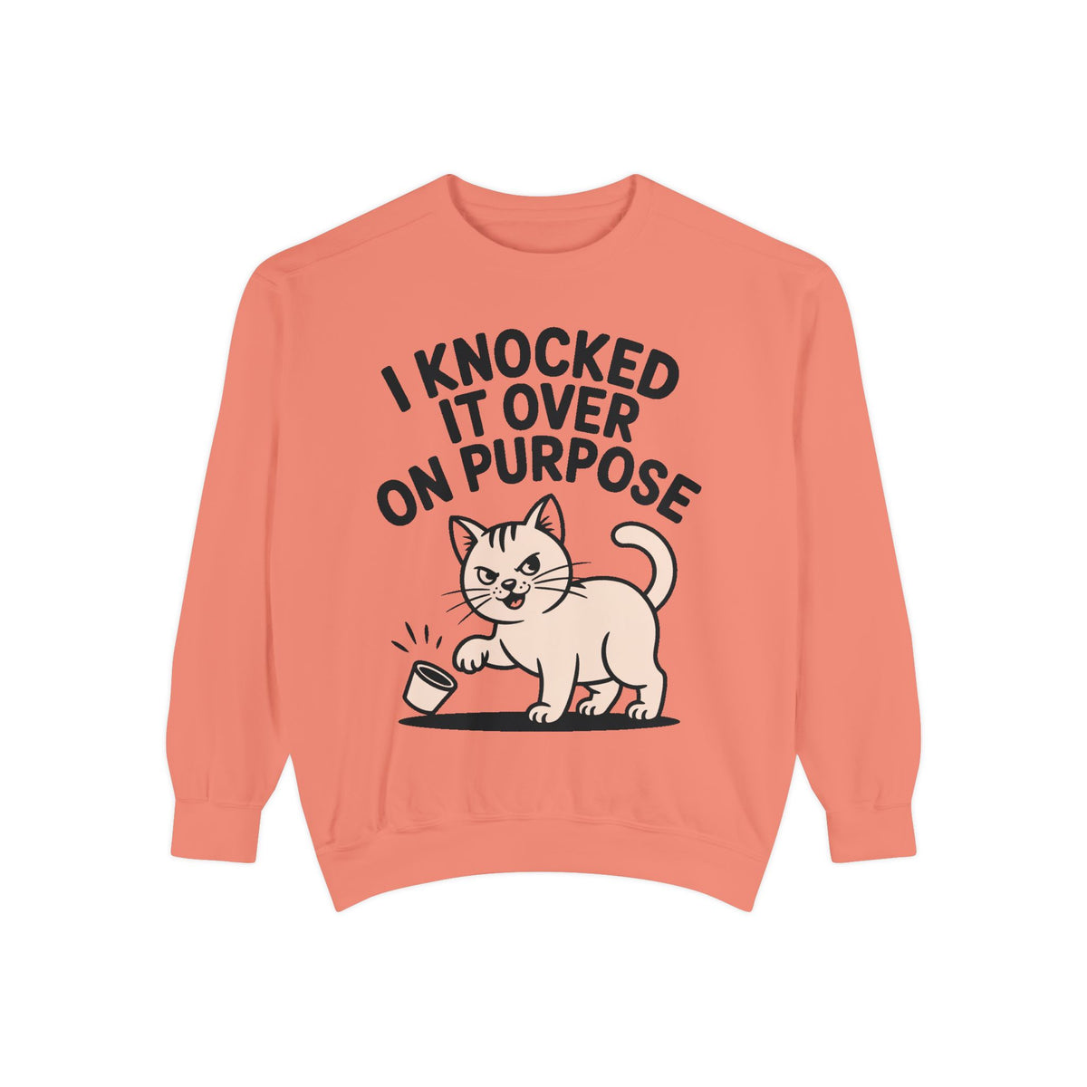 Funny Cat Sweatshirt, I Knocked It Over On Purpose Crewneck, Cute Cat Lover Gift, Embroidered Patch Style Cat Sweatshirt