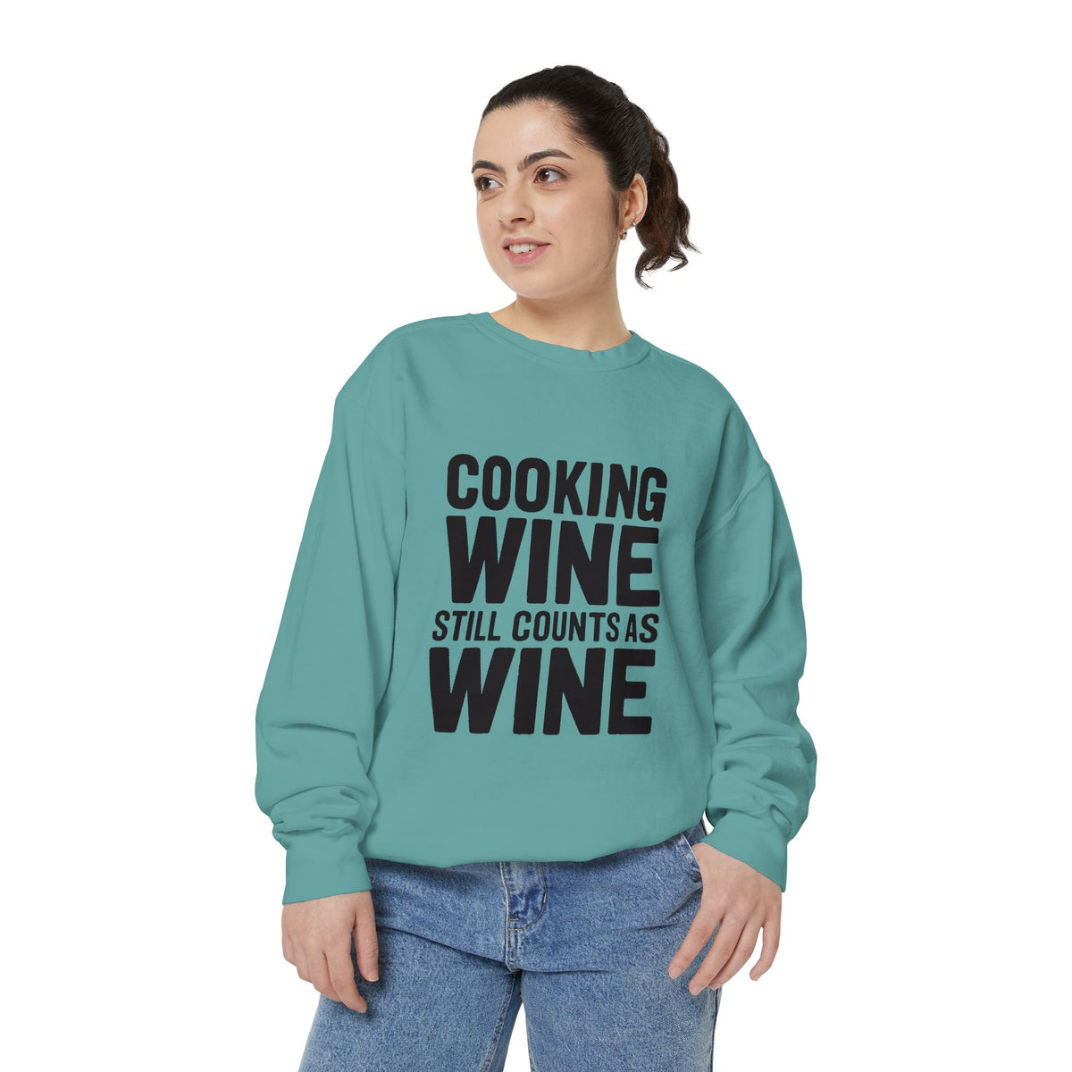 Cooking Wine Still Counts Sweatshirt, Funny Wine Lover Crewneck, Embroidered Kitchen Humor Sweatshirt, Gift for Wine Drinkers