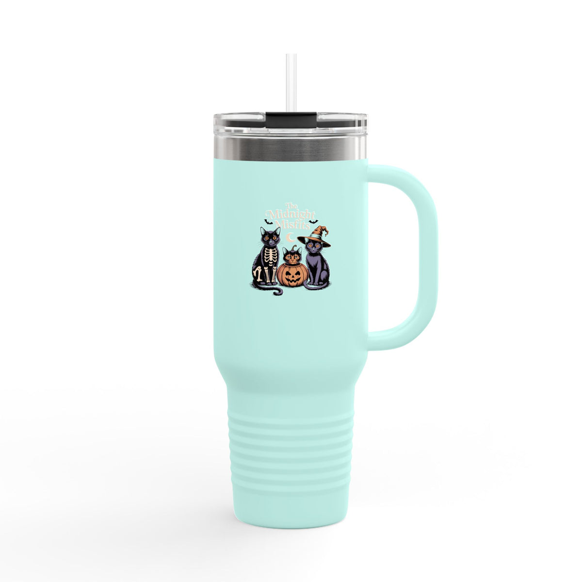 Halloween Cats Travel Mug 40oz, Funny Black Cat Tumbler, Spooky Season Insulated Cup with Handle and Straw, Cat Lover Gift
