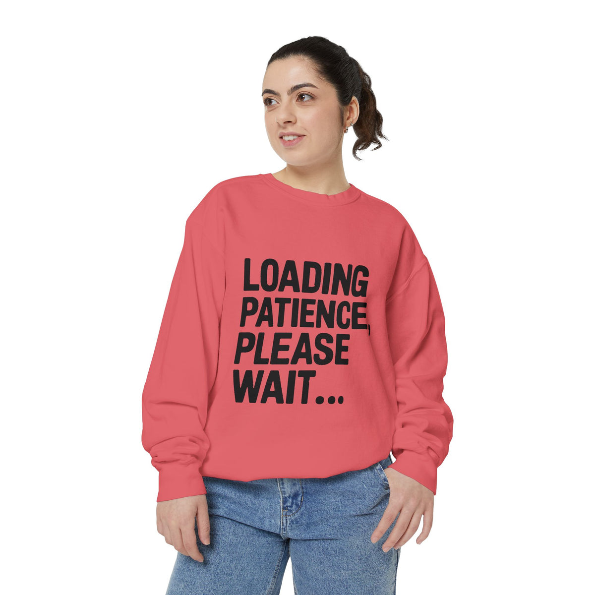 Loading Patience Please Wait Sweatshirt, Funny Sarcastic Crewneck, Embroidered Patch Style Pullover, Gift for Tired Adults