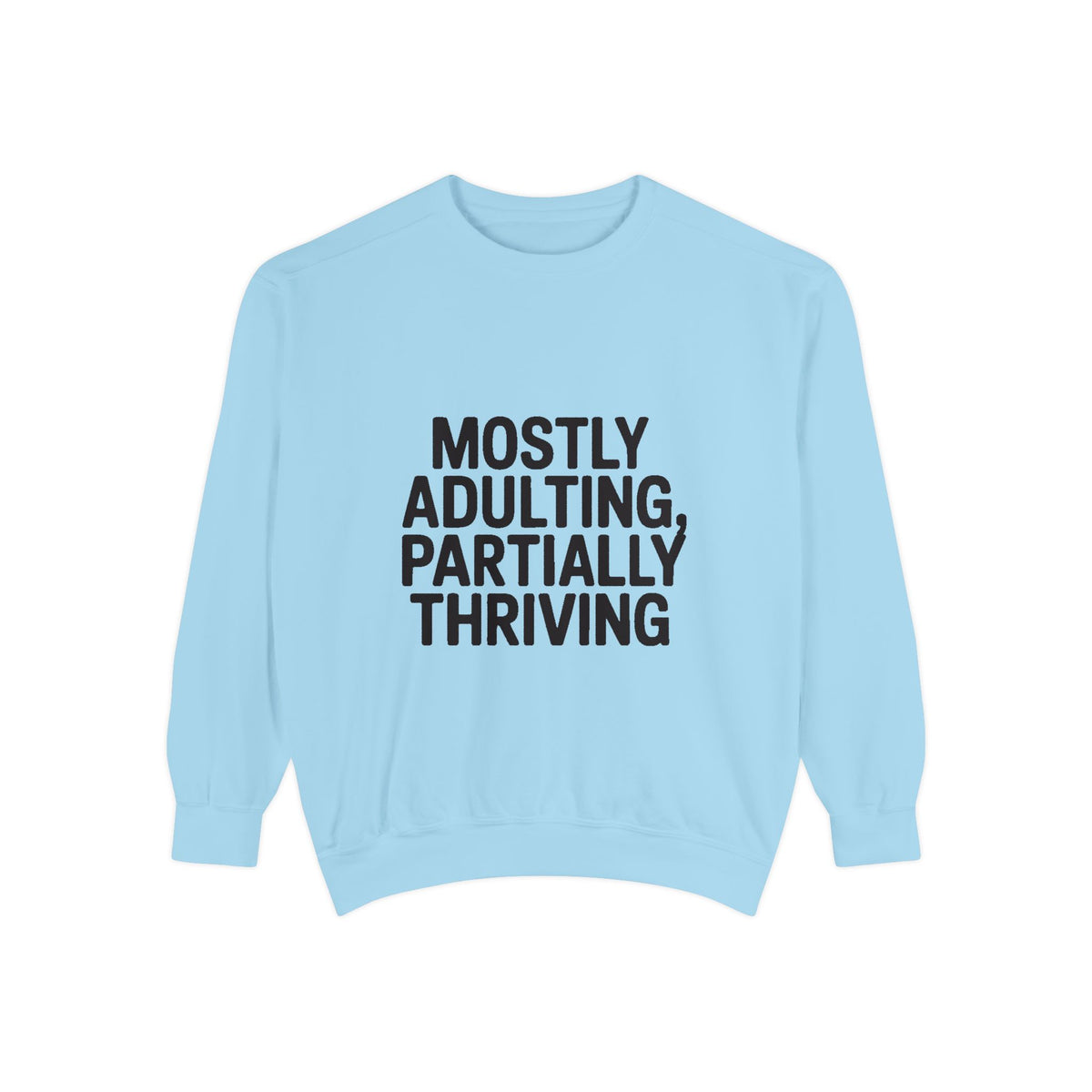 Mostly Adulting Partially Thriving Sweatshirt, Funny Embroidered Crewneck, Sarcastic Adult Life Gift, Minimalist Text Sweatshirt