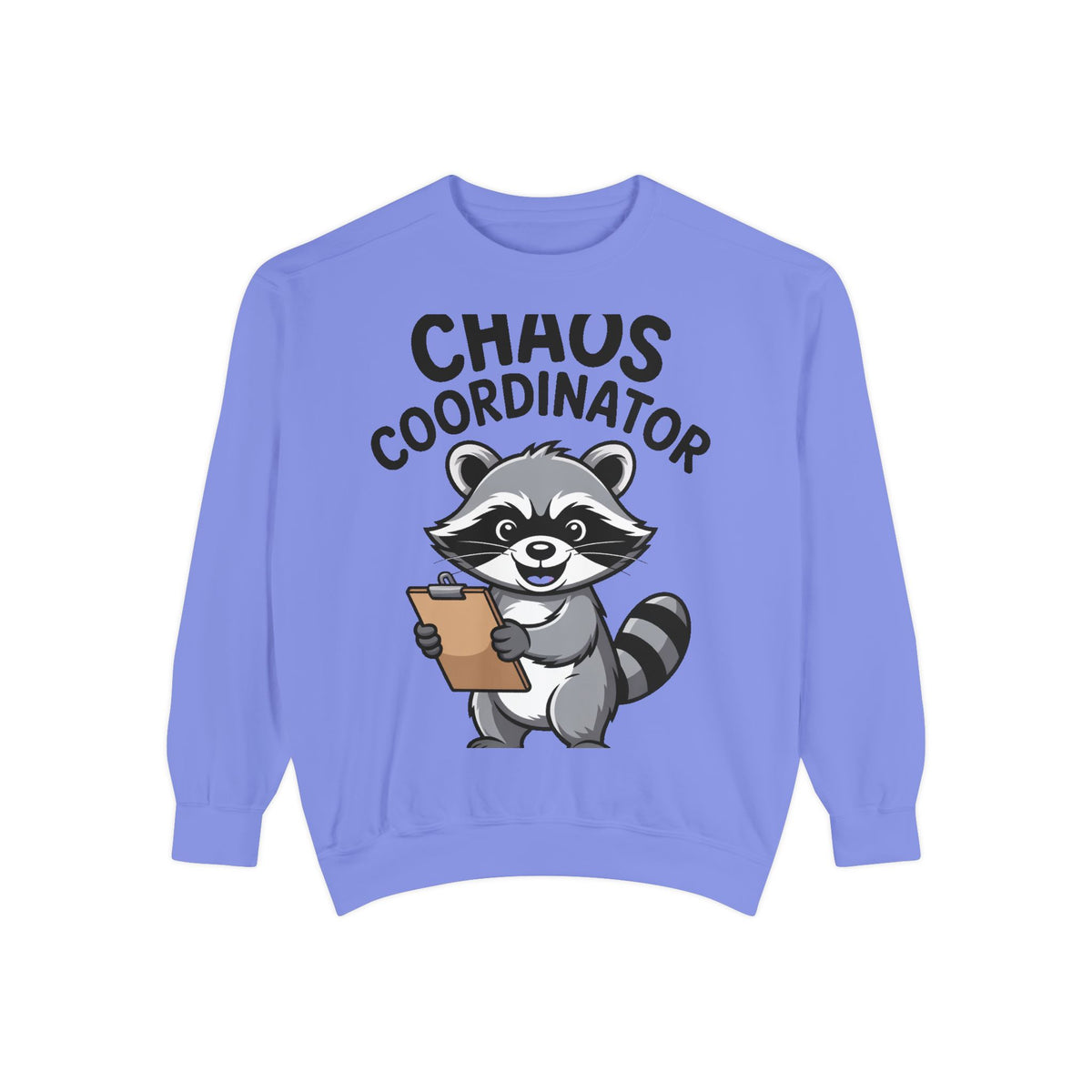 Chaos Coordinator Raccoon Sweatshirt, Funny Raccoon Crewneck, Cute Cartoon Raccoon Gift, Embroidered Patch Style Pullover