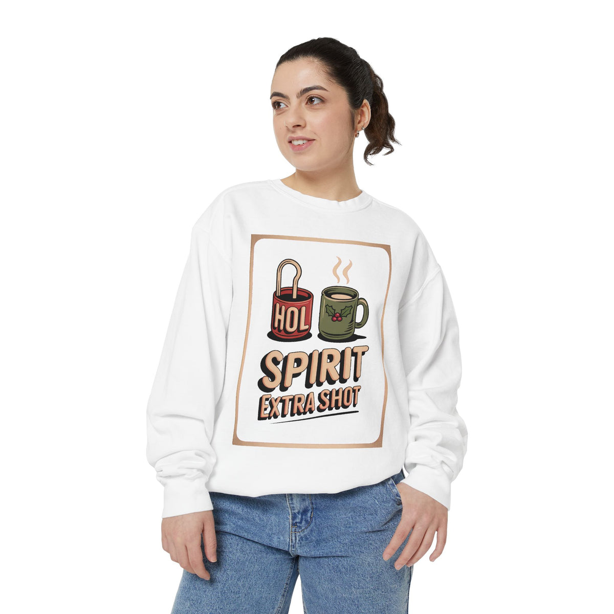 Coffee Lover Christmas Sweatshirt, Holiday Spirit Extra Shot Crewneck, Funny Christmas Coffee Gift, Retro Diner Lettering Sweatshirt, Coffe…