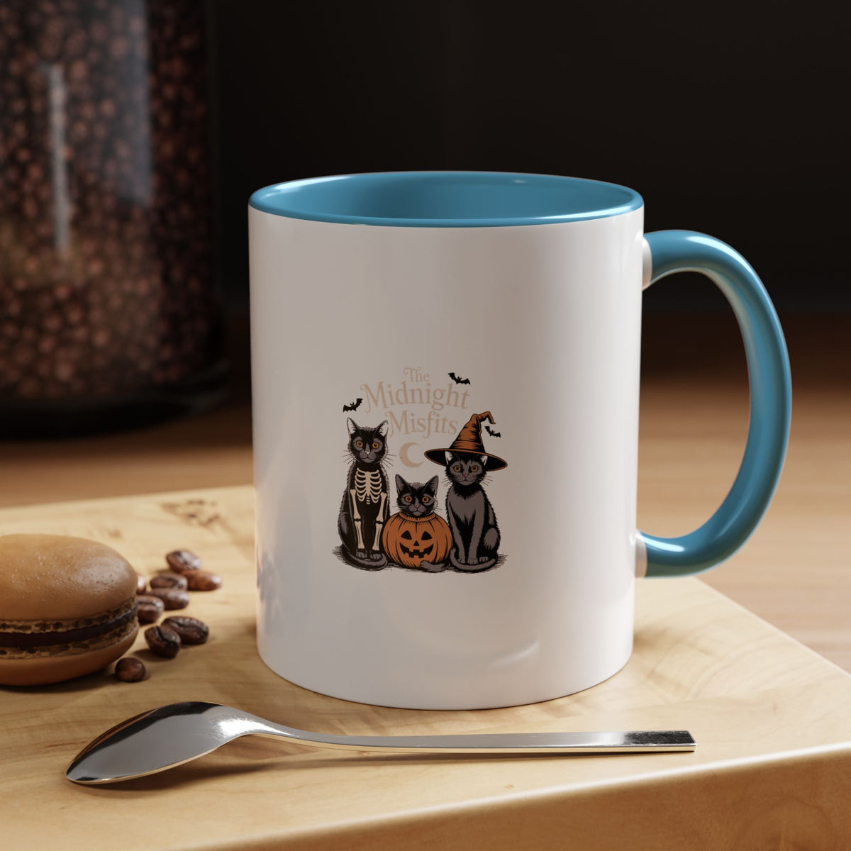 The Midnight Misfits Cats Mug, Funny Black Cat Halloween Costume Coffee Mug, Spooky Season Cat Lover Gift, Vintage Halloween Mug