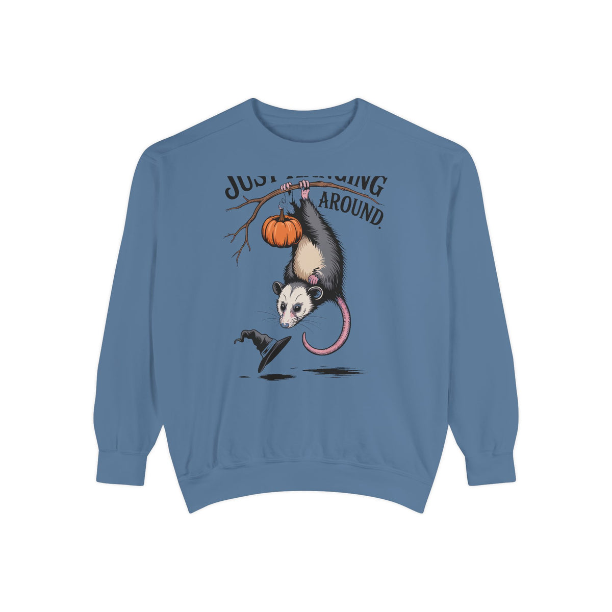 Just Hanging Around Opossum Sweatshirt, Vintage Halloween Crewneck, Funny Opossum Jack-o'-Lantern Shirt, Spooky Season Gift