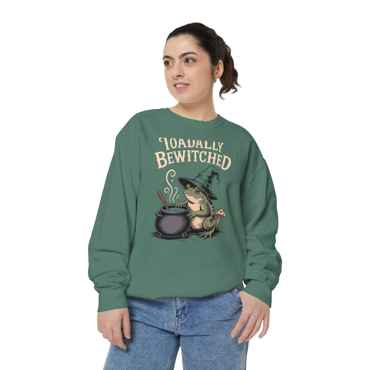 Toadally Bewitched Sweatshirt, Funny Witch Toad Halloween Crewneck, Vintage Storybook Frog Witch Gift, Spooky Season Sweatshirt
