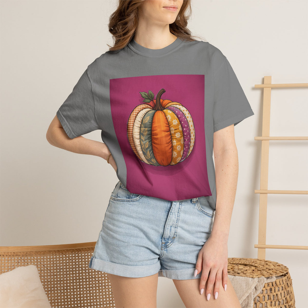 Patchwork Pumpkin Halloween Shirt, Cute Fall Pumpkin T-Shirt, Autumn Quilted Pumpkin Tee, Halloween Gift for Women