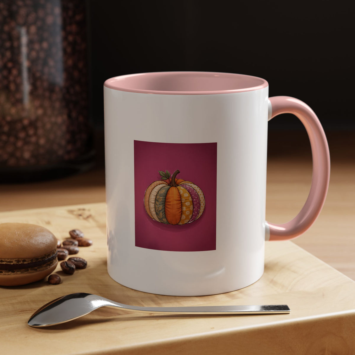 Patchwork Pumpkin Mug, Halloween Coffee Cup, Cute Fall Pumpkin Ceramic Mug, Autumn Gift, Cozy Halloween Season Accent Mug