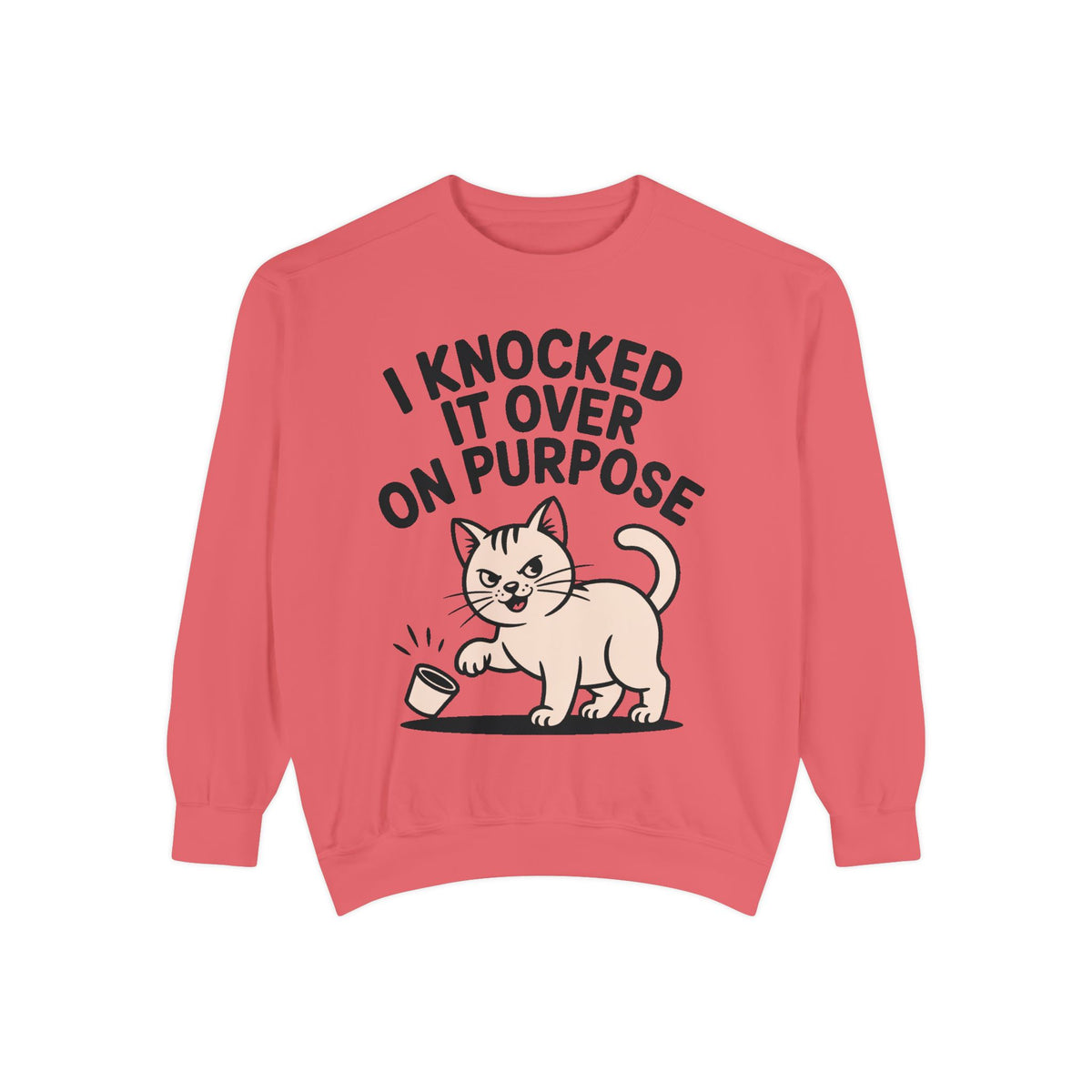 Funny Cat Sweatshirt, I Knocked It Over On Purpose Crewneck, Cute Cat Lover Gift, Embroidered Patch Style Cat Sweatshirt