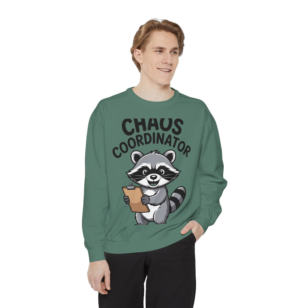 Chaos Coordinator Raccoon Sweatshirt, Funny Raccoon Crewneck, Cute Cartoon Raccoon Gift, Embroidered Patch Style Pullover