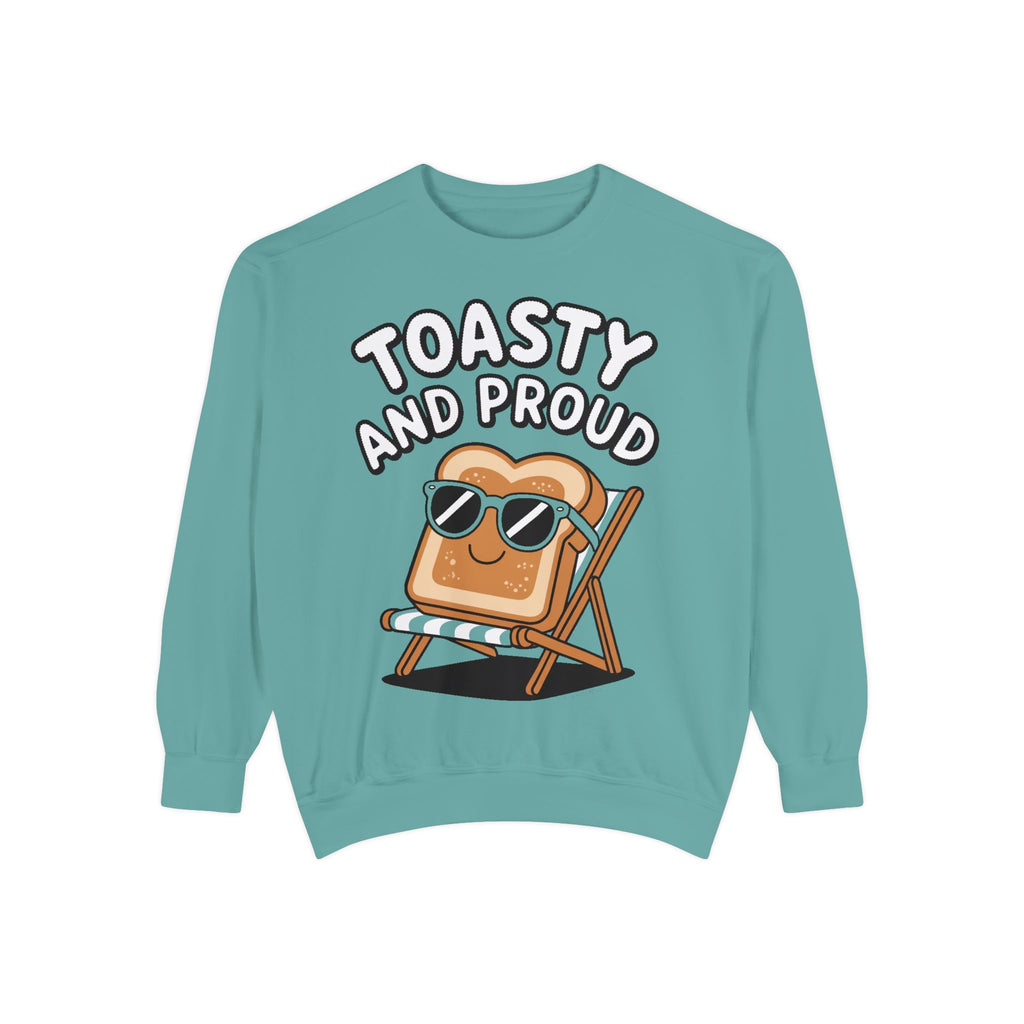 Toasty And Proud Sweatshirt, Funny Toast Bread Crewneck, Cute Beach Chair Toast Embroidered Sweatshirt, Funny Food Lover Gift