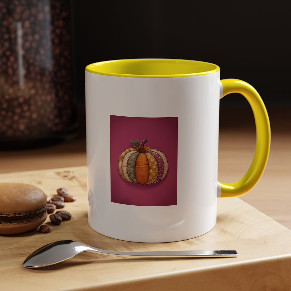 Patchwork Pumpkin Mug, Halloween Coffee Cup, Cute Fall Pumpkin Ceramic Mug, Autumn Gift, Cozy Halloween Season Accent Mug