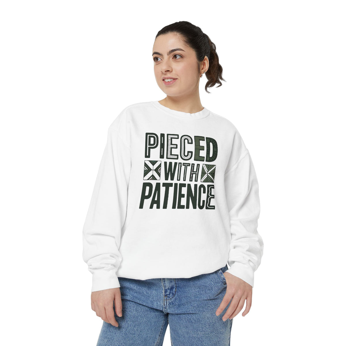 Quilting Sweatshirt, Pieced With Patience Crewneck, Gift For Quilter, Quilting Hobby Sweatshirt, Patchwork Lover Gift, Quilt Block Crewneck