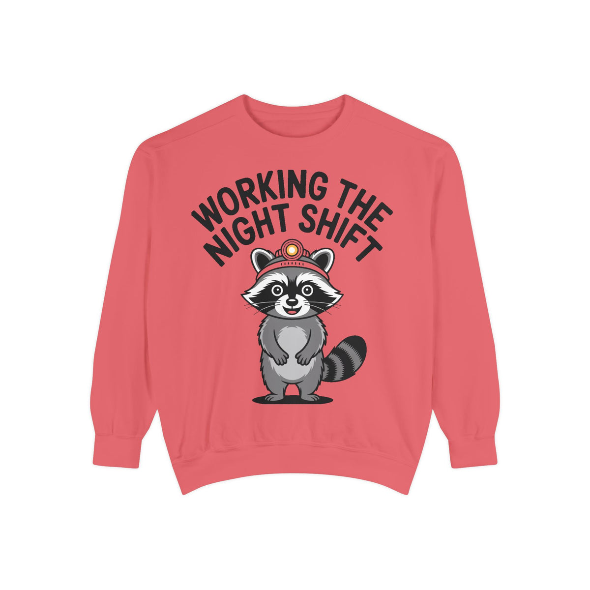 Raccoon Night Shift Sweatshirt, Funny Night Owl Crewneck, Cute Raccoon Headlamp Graphic, Gift for Nurse or Night Worker