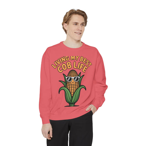 Best Cob Life Corn Sweatshirt, Funny Corn Sunglasses Crewneck, Cute Vegetable Pun Shirt, Garden Lover Gift, Embroidered Patch Style