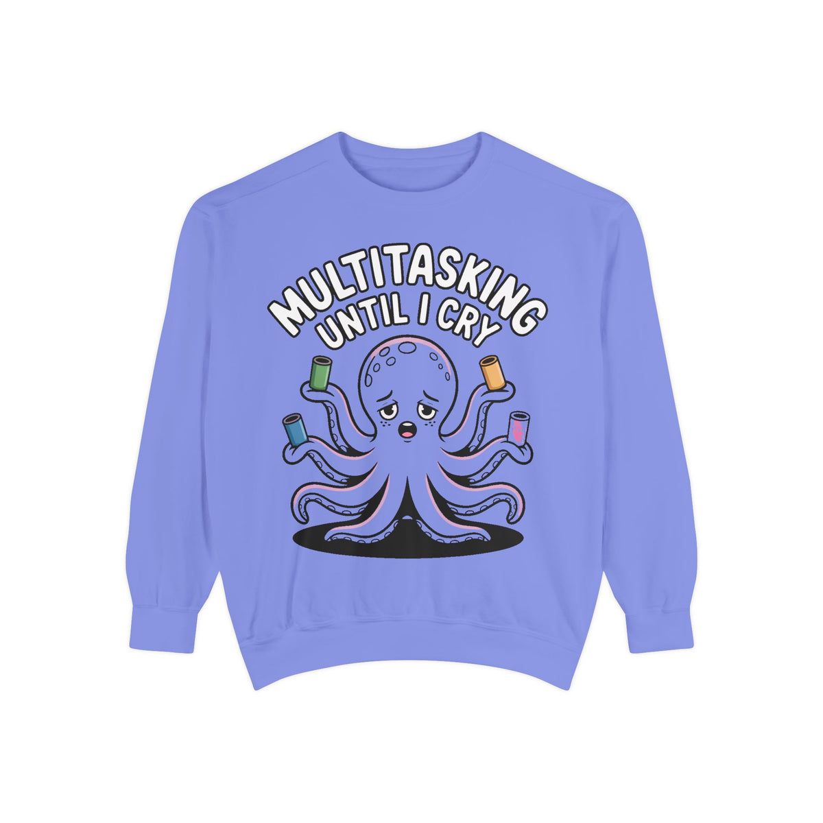Multitasking Octopus Sweatshirt, Funny Stressed Octopus Crewneck, Embroidery-Patch Style Sweatshirt, Busy Mom Gift, Work Humor Pullover