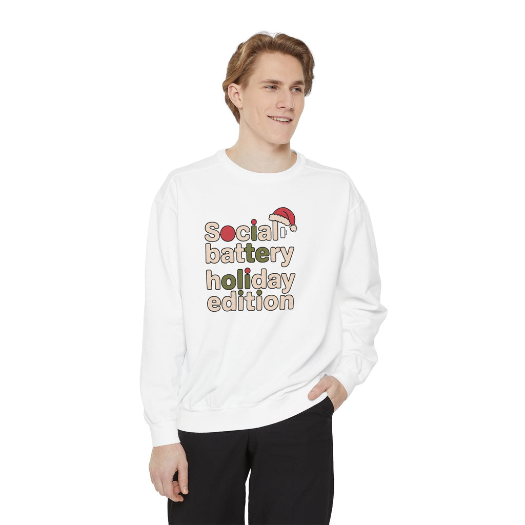 Social Battery Low Sweatshirt, Funny Christmas Gift For Introverts, Socially Tired Holiday Edition Crewneck, Anti Social Xmas Sweater