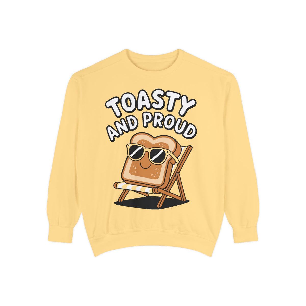Toasty And Proud Sweatshirt, Funny Toast Bread Crewneck, Cute Beach Chair Toast Embroidered Sweatshirt, Funny Food Lover Gift