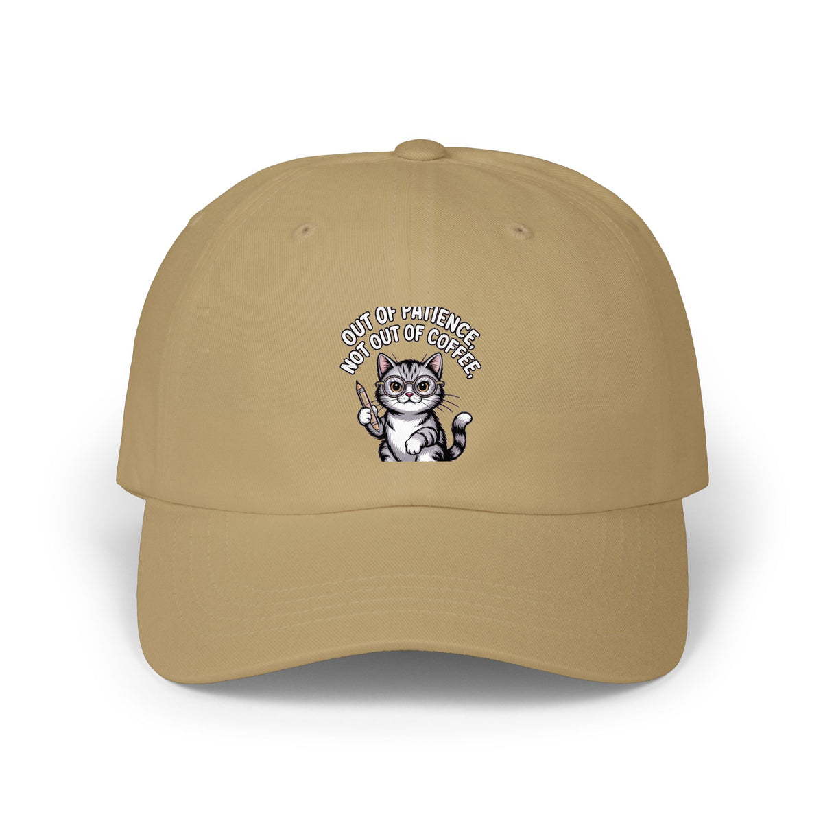 Funny Teacher Cat Dad Hat, 'Out of Patience Not Out of Coffee' Cap, Cute Cat Teacher Gift, Sarcastic Teacher Embroidered Hat