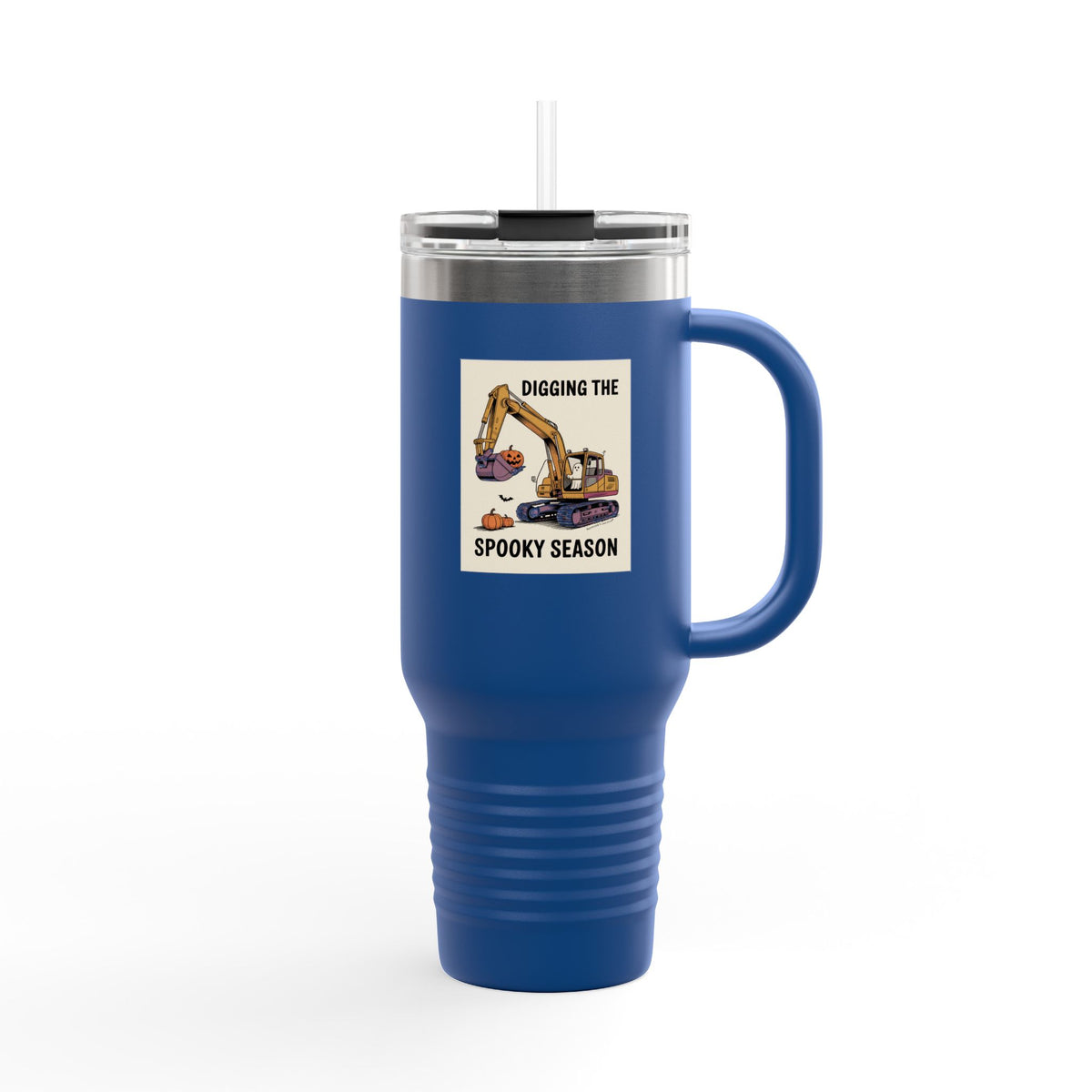 Halloween Excavator Travel Mug, Digging The Spooky Season Tumbler, Funny Construction Ghost Pumpkin 40oz Cup, Halloween Gift