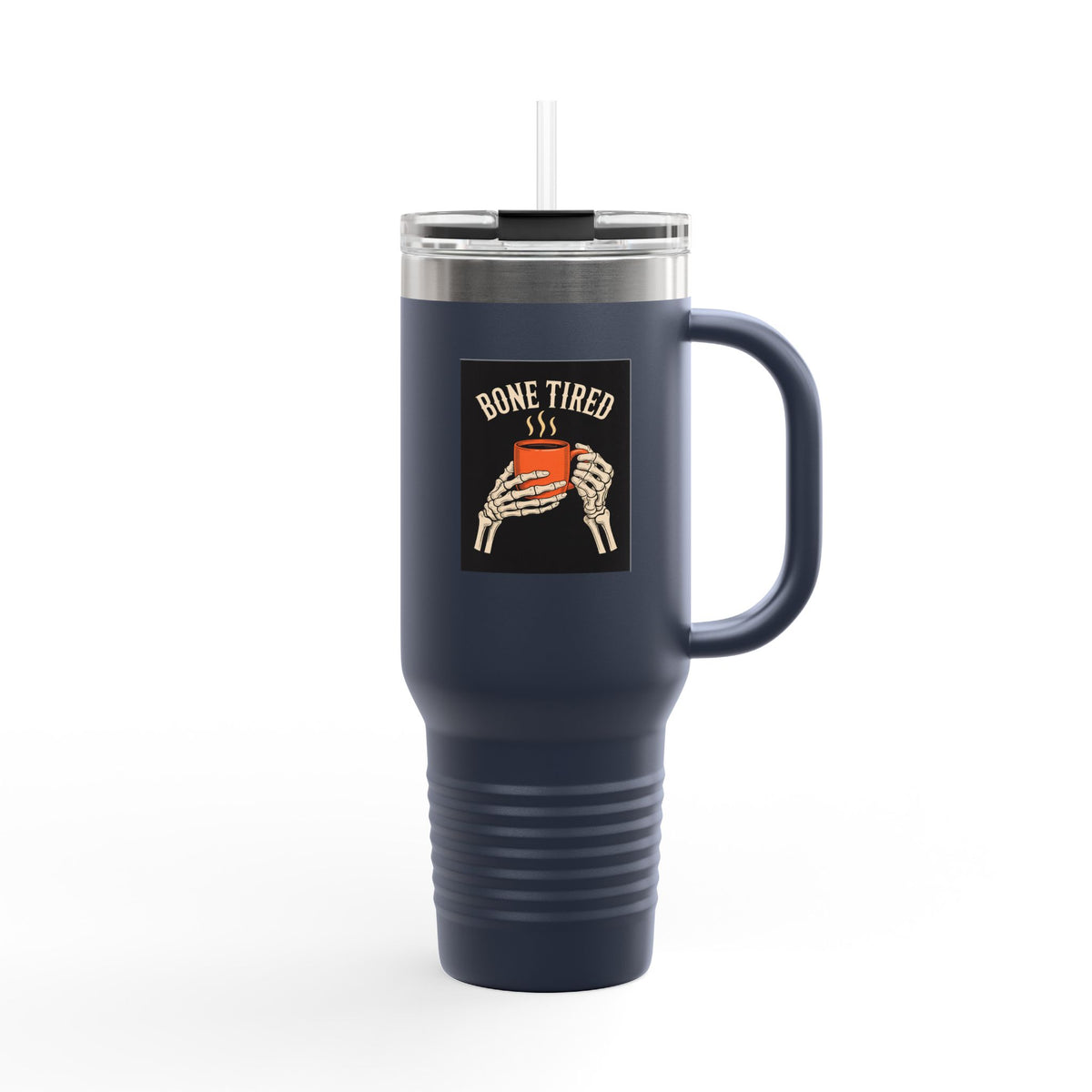 Bone Tired Halloween Travel Mug, Skeleton Hands Coffee Tumbler, Funny Halloween Coffee Cup Gift, Spooky Season 40oz Tumbler