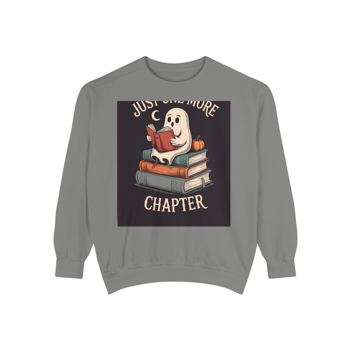 Just One More Chapter Ghost Sweatshirt, Halloween Reading Crewneck, Bookish Ghost Embroidered Sweatshirt, Spooky Season Book Lover Gift