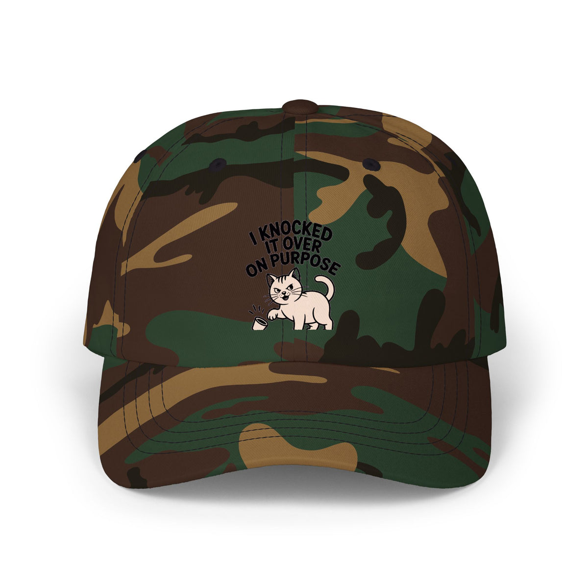 I Knocked It Over On Purpose Dad Hat, Funny Cat Cap, Cute Cat Lover Gift, Sassy Cat Embroidered Patch Style Hat, Mischievous Cat