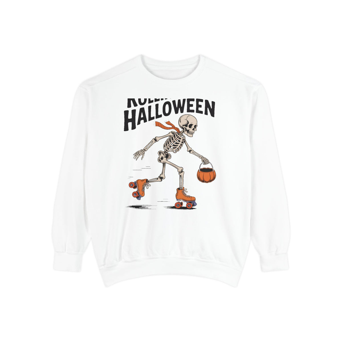 Rolling Into Halloween Skeleton Sweatshirt, Retro Roller Skate Skeleton Crewneck, Funny Halloween Gift, Vintage Spooky Season Sweatshirt