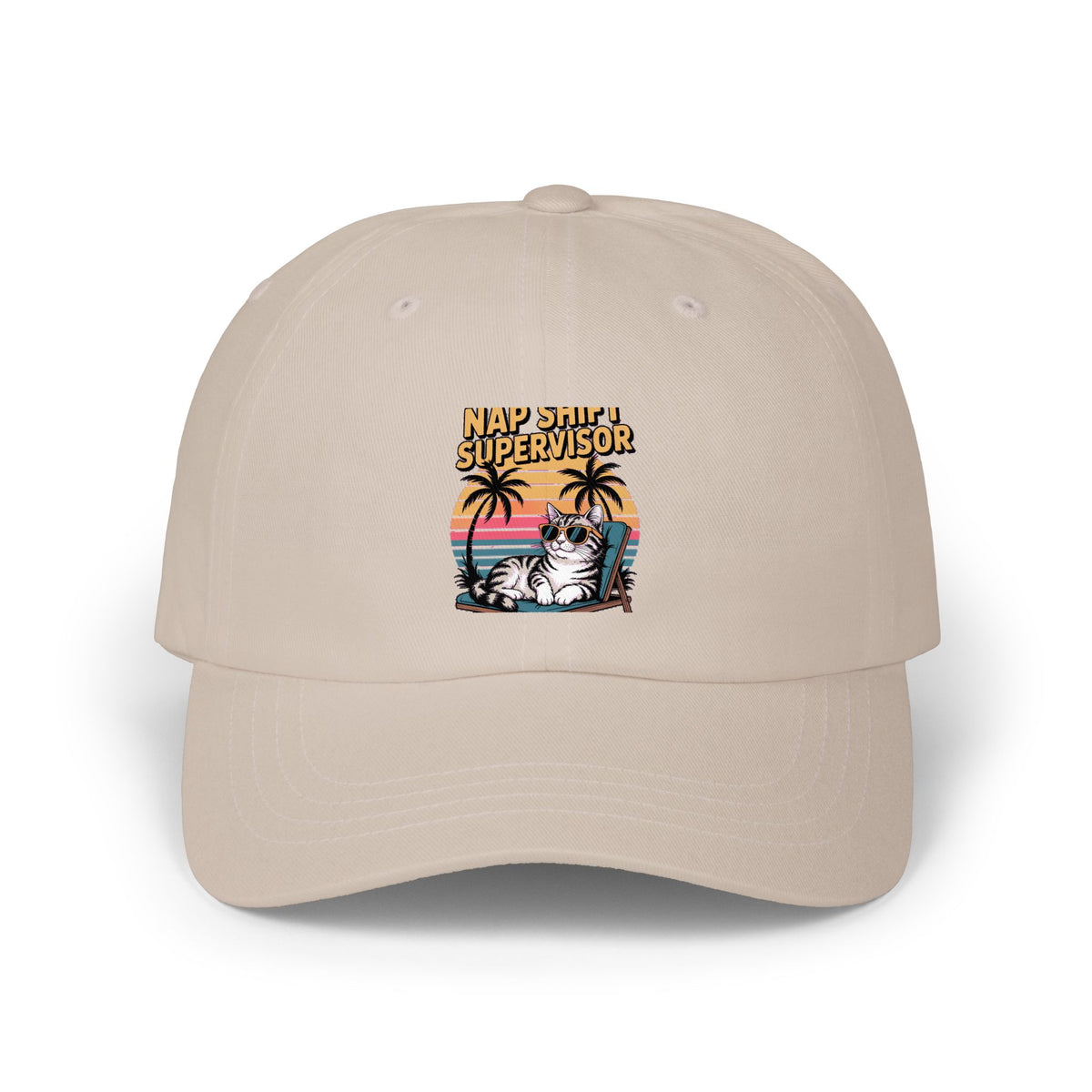 Retro Cat Dad Hat, Funny Cat Sunset Cap, Vintage 90s Style Embroidered Hat, Nap Shift Supervisor Cat Lover Gift