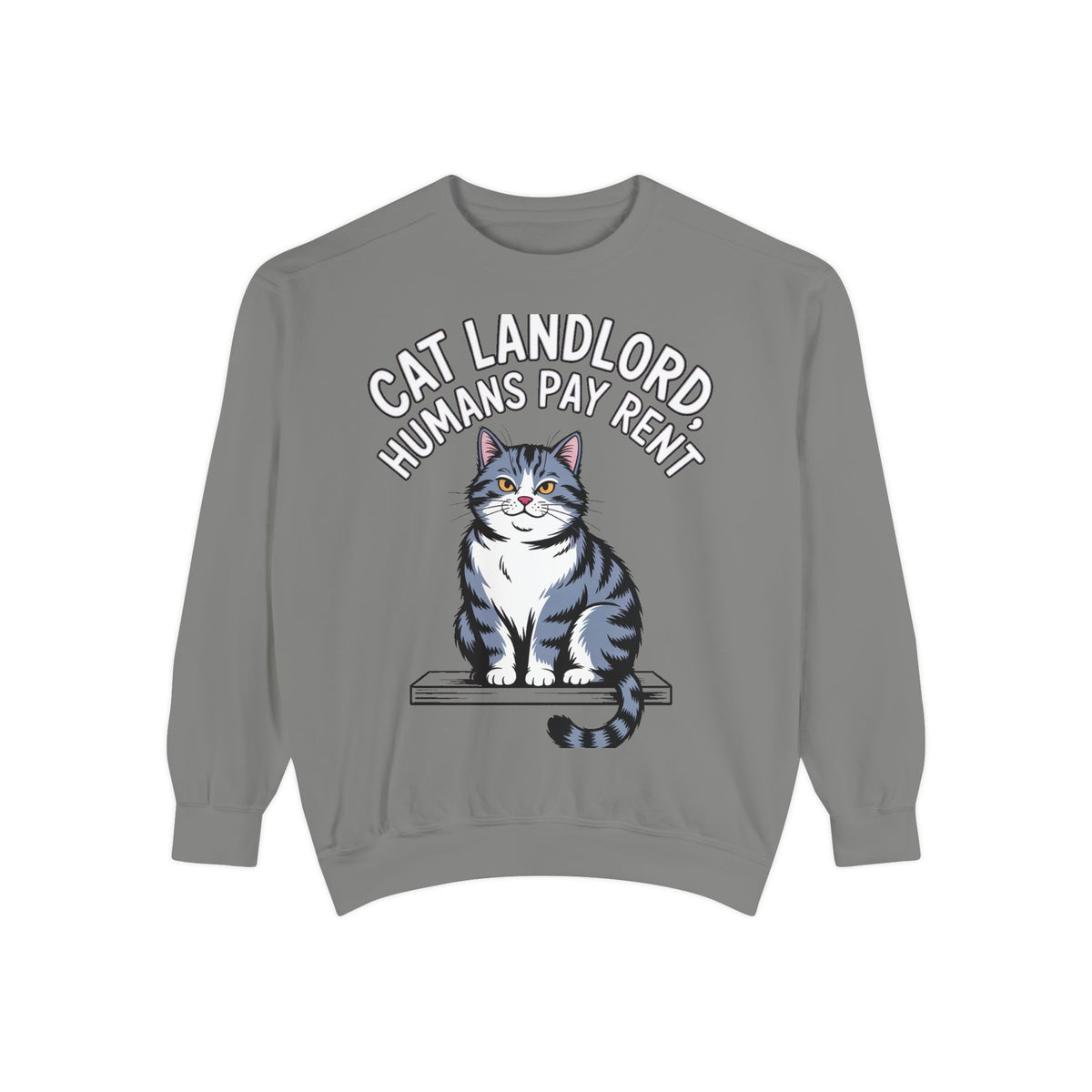 Cat Landlord Sweatshirt, Funny Cat Owner Gift, Humans Pay Rent Crewneck, Cute Fat Cat Sweatshirt, Embroidered Patch Style Sweatshirt