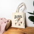 Rolling Into Halloween Skeleton Tote Bag, Retro Skeleton Roller Skating Canvas Bag, Funny Halloween Gift Bag