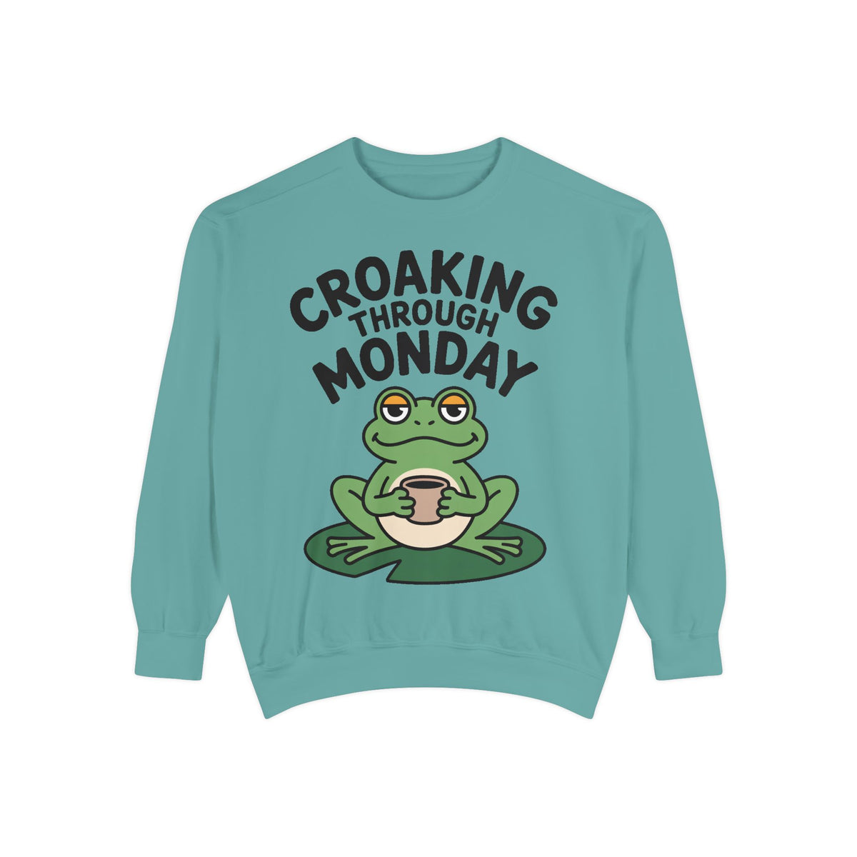 Croaking Through Monday Sweatshirt, Funny Tired Frog Crewneck, Cute Coffee Frog Sweatshirt, Frog Lover Gift