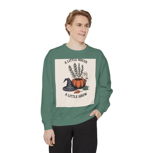 A Little Hocus A Little Grow Sweatshirt, Halloween Pumpkin Planter Crewneck, Witchy Botanical Sweatshirt, Cozy Fall Halloween Shirt