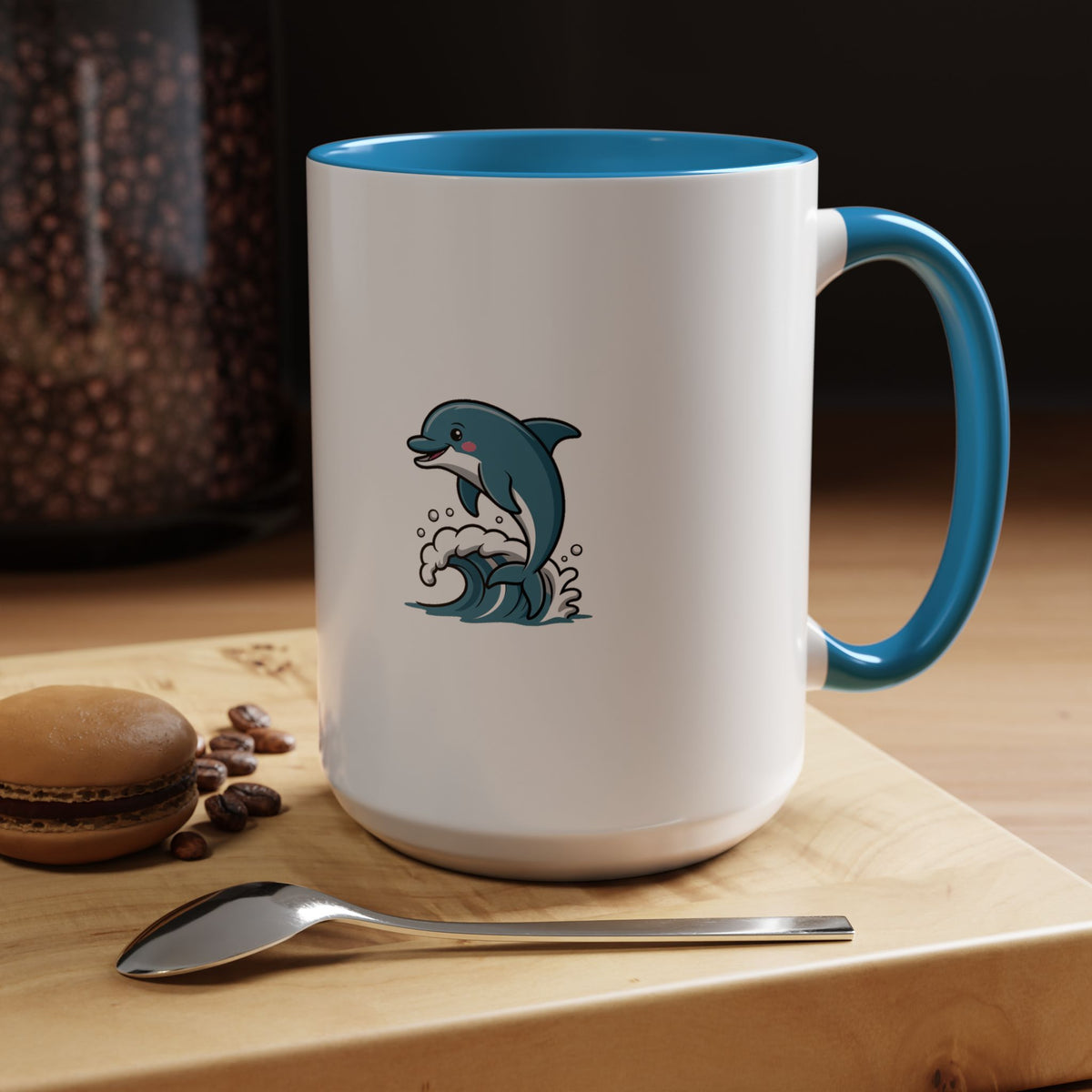 Cute Dolphin Mug, Jumping Dolphin Wave Coffee Mug, Ocean Lover Gift, Cartoon Dolphin Ceramic Cup, Beach Animal Lover Present