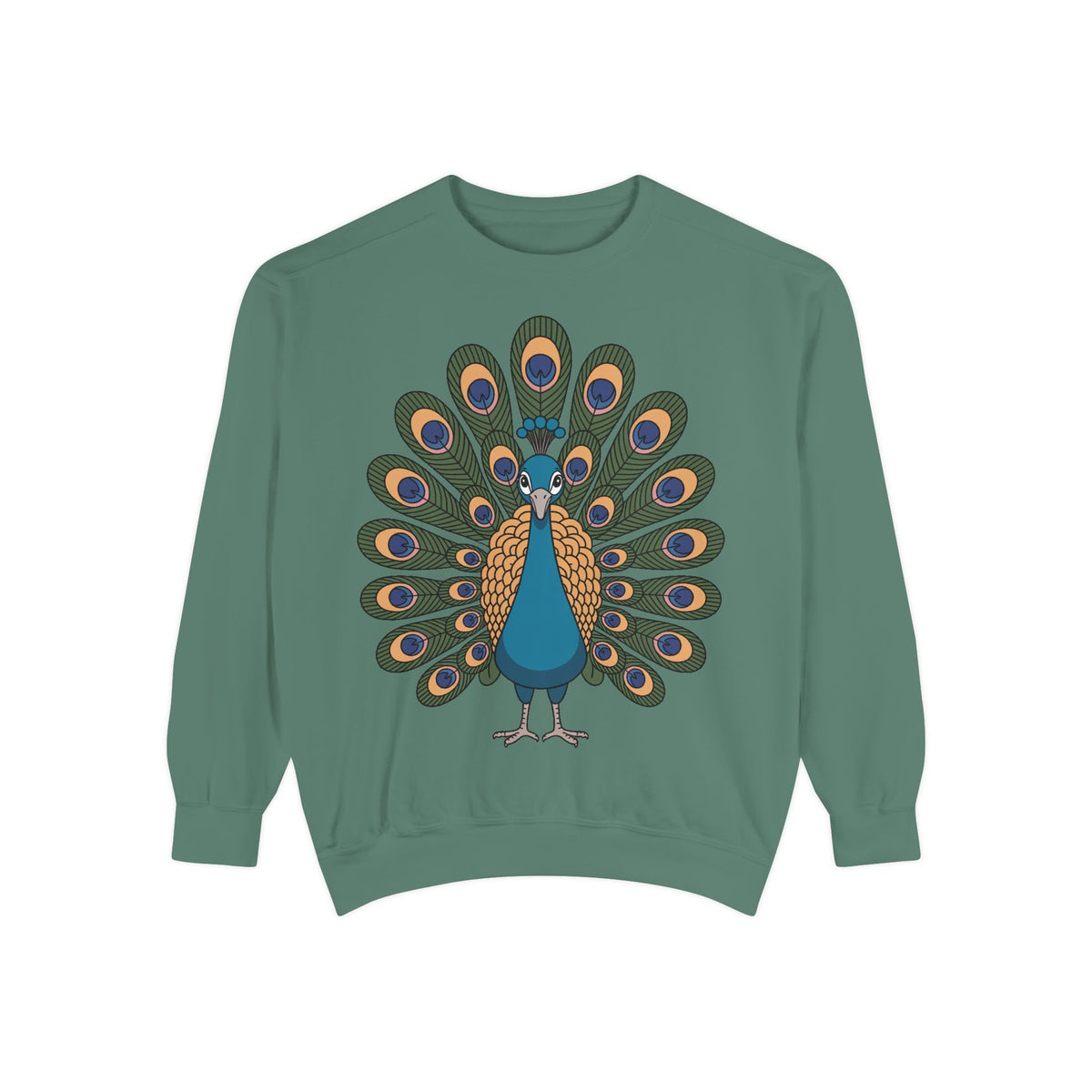 Peacock Sweatshirt, Cute Cartoon Peacock Crewneck, Embroidered Patch Style Feather Sweatshirt, Bird Lover Gift