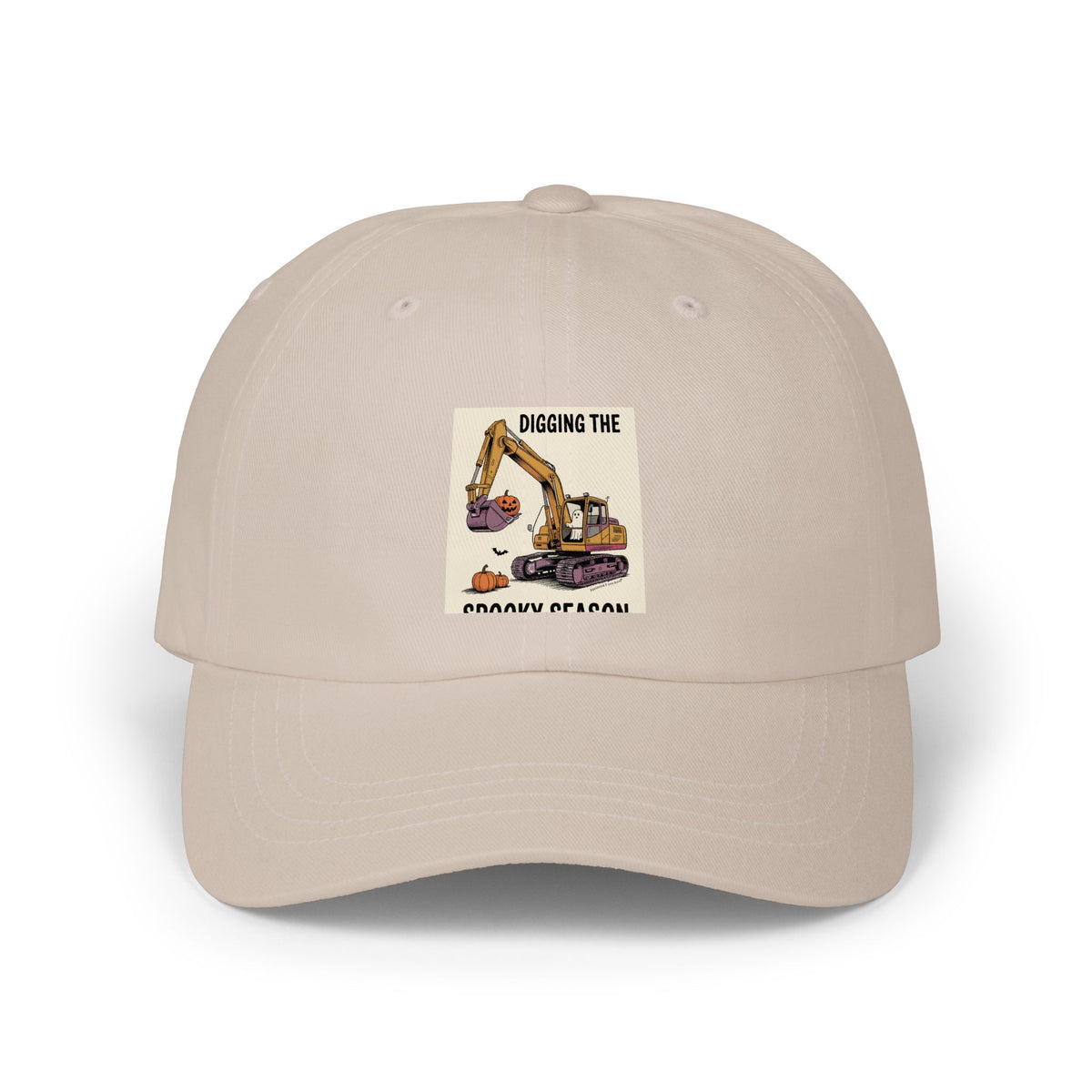 Digging The Spooky Season Dad Cap, Halloween Excavator Hat, Funny Pumpkin Ghost Cap, Construction Halloween Gift for Dad