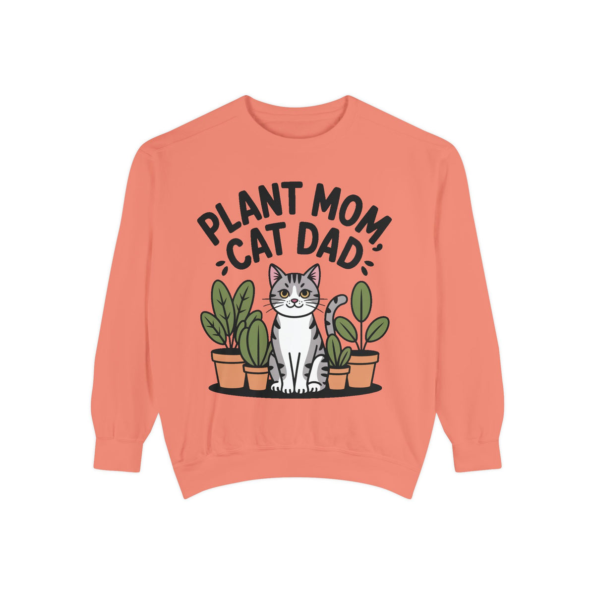 Plant Mom Cat Dad Sweatshirt, Funny Cat Lover Crewneck, Cute Plant Lady Gift, Embroidered Patch Style Sweatshirt for Cat Owners