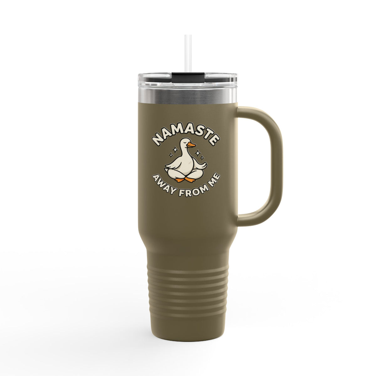 40oz Insulated Travel Mug — "Namaste Away From Me" Yoga Duck Stainless Tumbler